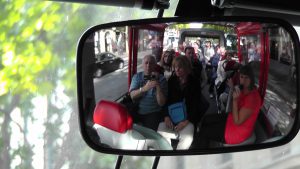 Charles Oropallo and Susan Oropallo on a tour bus on route to the Eiffel Tower on July 12, 2014. Photo by Charles Oropallo.