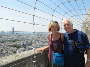 Susan Oropallo and Charles Oropallo at upper level of Notre Dame in Paris, France on July 17, 2014.